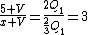 \frac{5 V}{x V}=\frac{2Q_1}{\frac{2}{3}Q_1}=3