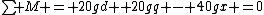 \sum M = 20gd +20gq - 40gx =0