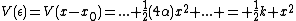 V(\epsilon)=V(x-x_0)=...+\frac{1}{2}(4\alpha)x^2+... = \frac{1}{2}k x^2