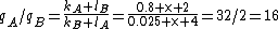 q_A/q_B=\frac{k_A l_B}{k_B l_A}=\frac{0.8 \times 2}{0.025 \times 4}=32/2=16